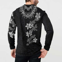 Hawaiian Lei Plumeria and Tropical Leaves Button Sweatshirt Watercolor Style-Grayscale LT03 - Polynesian Pride