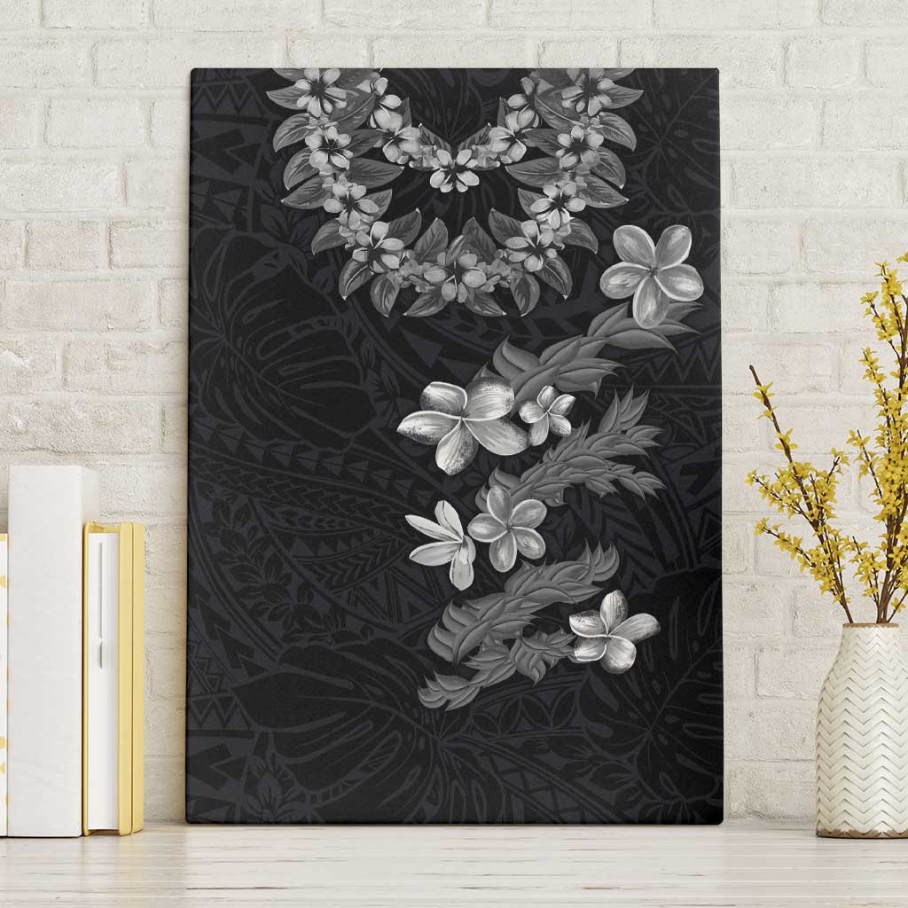 Hawaiian Lei Plumeria and Tropical Leaves Canvas Wall Art Watercolor Style-Grayscale