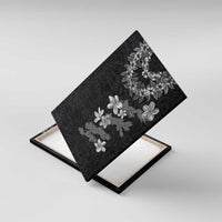 Hawaiian Lei Plumeria and Tropical Leaves Canvas Wall Art Watercolor Style-Grayscale LT03 With Frame Black - Polynesian Pride