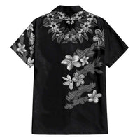 Hawaiian Lei Plumeria and Tropical Leaves Family Matching Long Sleeve Bodycon Dress and Hawaiian Shirt Watercolor Style-Grayscale