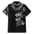 Hawaiian Lei Plumeria and Tropical Leaves Family Matching Off The Shoulder Long Sleeve Dress and Hawaiian Shirt Watercolor Style-Grayscale