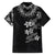 Hawaiian Lei Plumeria and Tropical Leaves Family Matching Off Shoulder Maxi Dress and Hawaiian Shirt Watercolor Style-Grayscale