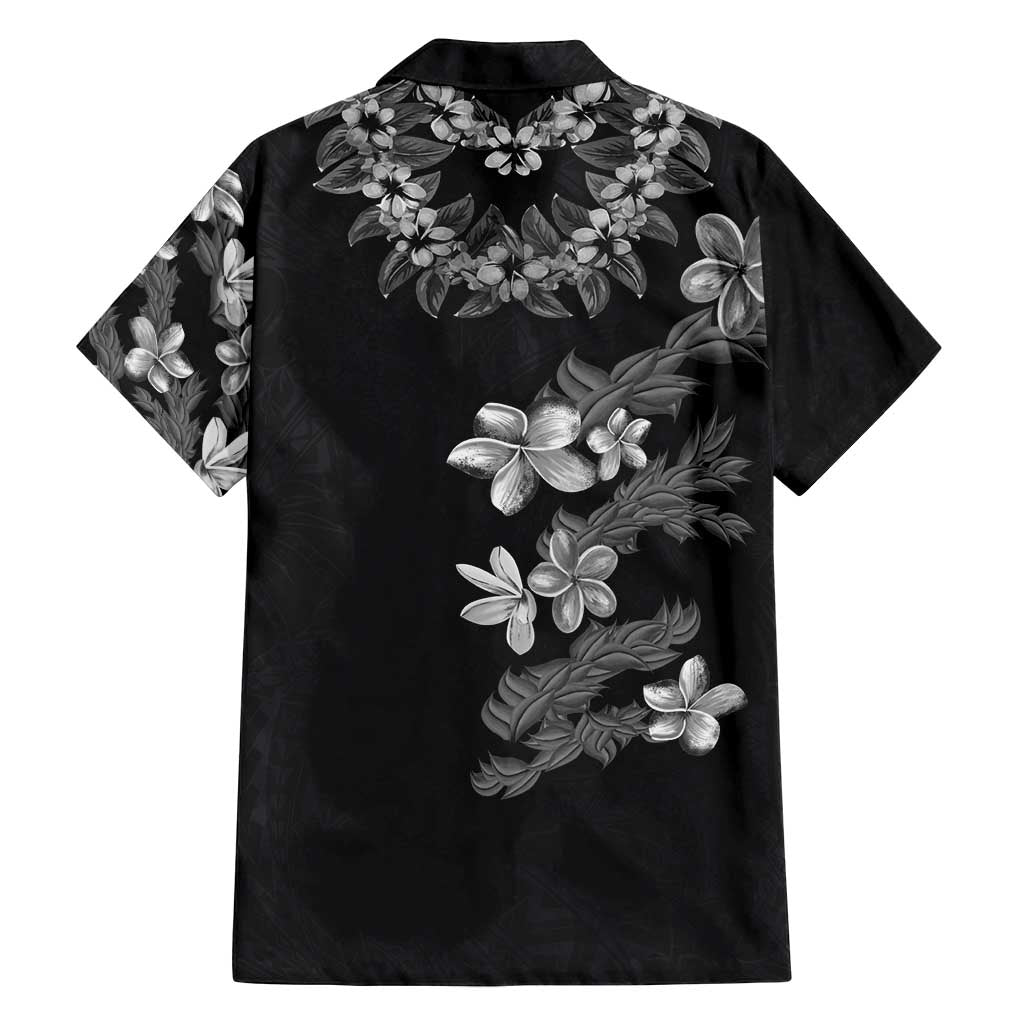 Hawaiian Lei Plumeria and Tropical Leaves Family Matching Summer Maxi Dress and Hawaiian Shirt Watercolor Style-Grayscale