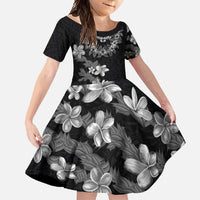 Hawaiian Lei Plumeria and Tropical Leaves Family Matching Tank Maxi Dress and Hawaiian Shirt Watercolor Style-Grayscale