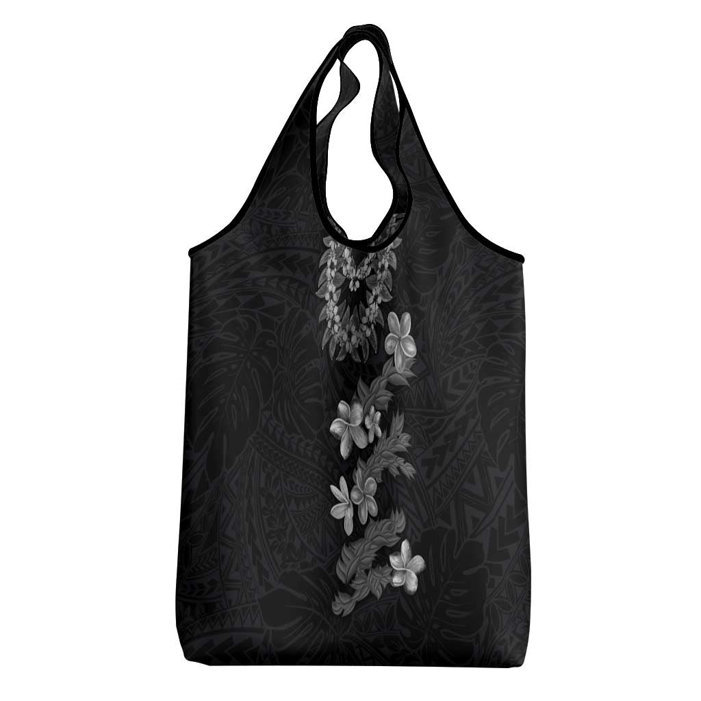 Hawaiian Lei Plumeria and Tropical Leaves Grocery Bag Watercolor Style-Grayscale LT03 - Polynesian Pride