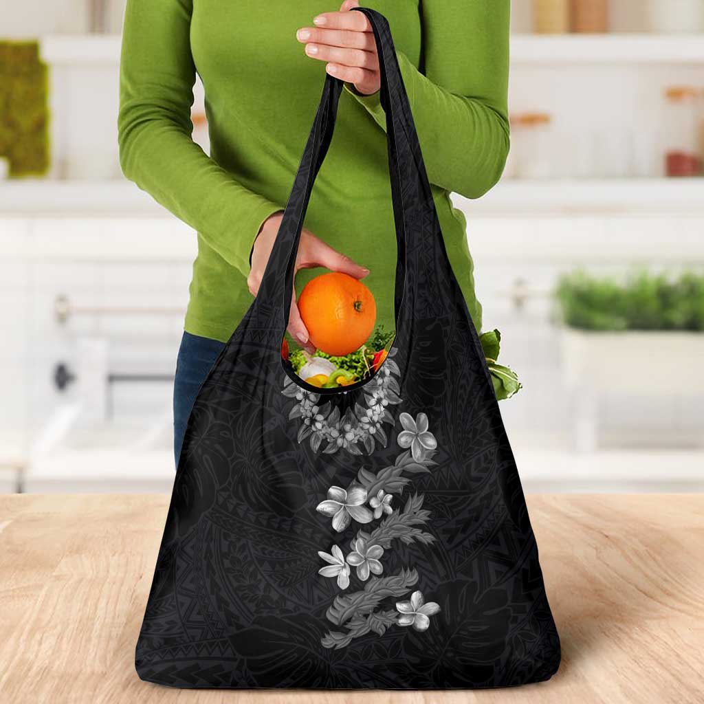 Hawaiian Lei Plumeria and Tropical Leaves Grocery Bag Watercolor Style-Grayscale LT03 - Polynesian Pride