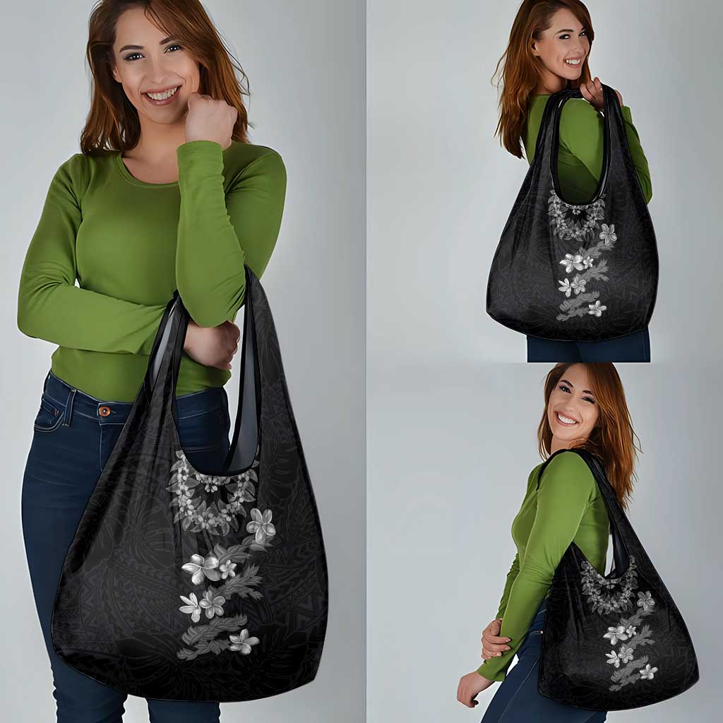 Hawaiian Lei Plumeria and Tropical Leaves Grocery Bag Watercolor Style-Grayscale LT03 - Polynesian Pride