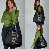 Hawaiian Lei Plumeria and Tropical Leaves Grocery Bag Watercolor Style-Grayscale LT03 - Polynesian Pride