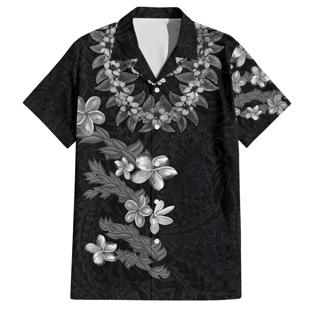 Hawaiian Lei Plumeria and Tropical Leaves Hawaiian Shirt Watercolor Style-Grayscale LT03 Black - Polynesian Pride