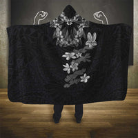 Hawaiian Lei Plumeria and Tropical Leaves Hooded Blanket Watercolor Style-Grayscale LT03 - Polynesian Pride