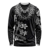 Hawaiian Lei Plumeria and Tropical Leaves Long Sleeve Shirt Watercolor Style-Grayscale LT03 Unisex Black - Polynesian Pride