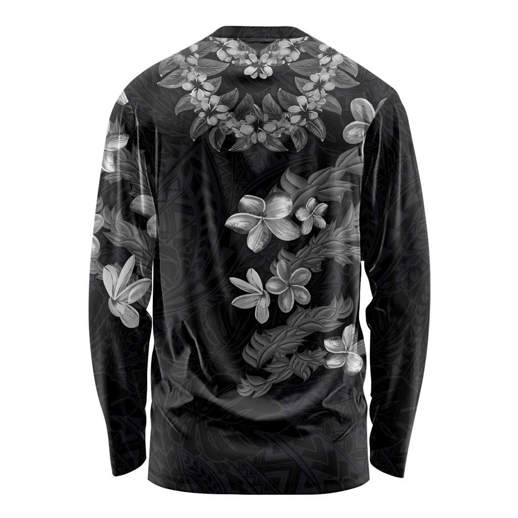 Hawaiian Lei Plumeria and Tropical Leaves Long Sleeve Shirt Watercolor Style-Grayscale LT03 - Polynesian Pride