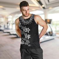 Hawaiian Lei Plumeria and Tropical Leaves Men Tank Top Watercolor Style-Grayscale LT03 Black - Polynesian Pride