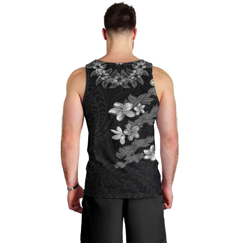 Hawaiian Lei Plumeria and Tropical Leaves Men Tank Top Watercolor Style-Grayscale LT03 - Polynesian Pride