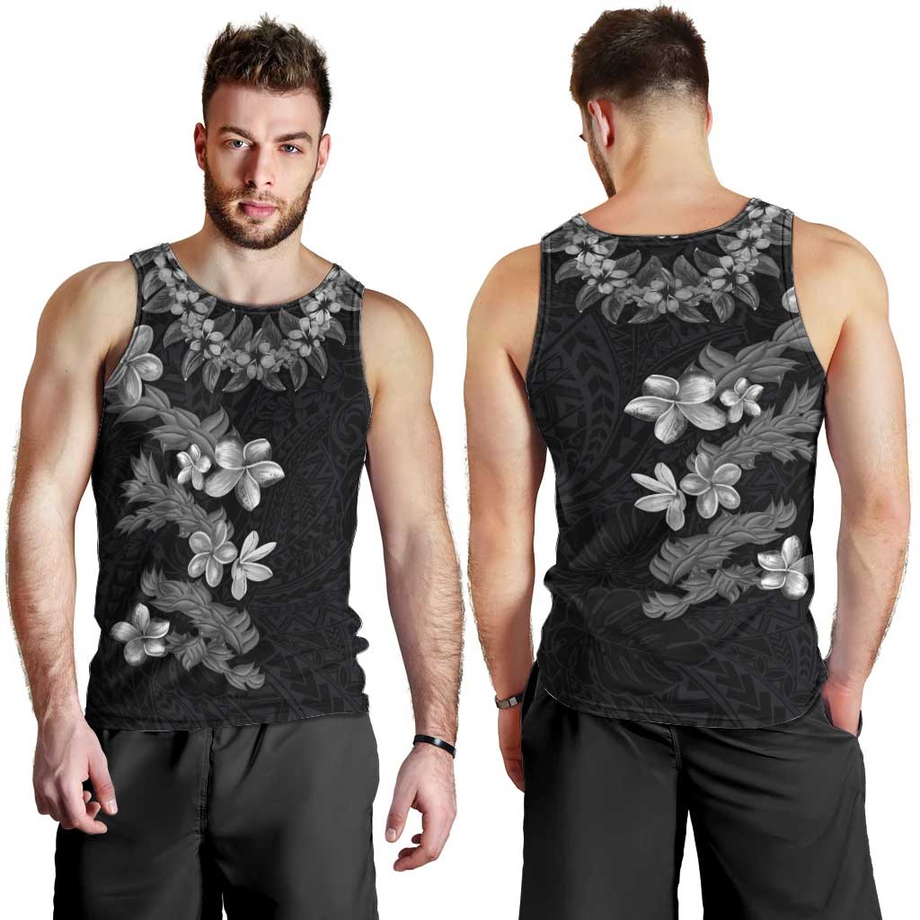Hawaiian Lei Plumeria and Tropical Leaves Men Tank Top Watercolor Style-Grayscale LT03 - Polynesian Pride