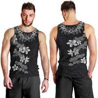Hawaiian Lei Plumeria and Tropical Leaves Men Tank Top Watercolor Style-Grayscale LT03 - Polynesian Pride