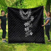 Hawaiian Lei Plumeria and Tropical Leaves Quilt Watercolor Style-Grayscale