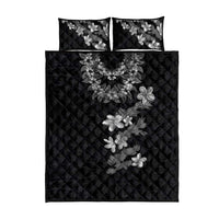 Hawaiian Lei Plumeria and Tropical Leaves Quilt Bed Set Watercolor Style-Grayscale