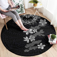 Hawaiian Lei Plumeria and Tropical Leaves Round Carpet Watercolor Style-Grayscale