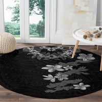 Hawaiian Lei Plumeria and Tropical Leaves Round Carpet Watercolor Style-Grayscale