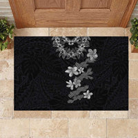 Hawaiian Lei Plumeria and Tropical Leaves Rubber Doormat Watercolor Style-Grayscale LT03 Black - Polynesian Pride