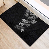 Hawaiian Lei Plumeria and Tropical Leaves Rubber Doormat Watercolor Style-Grayscale LT03 - Polynesian Pride