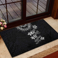Hawaiian Lei Plumeria and Tropical Leaves Rubber Doormat Watercolor Style-Grayscale LT03 - Polynesian Pride