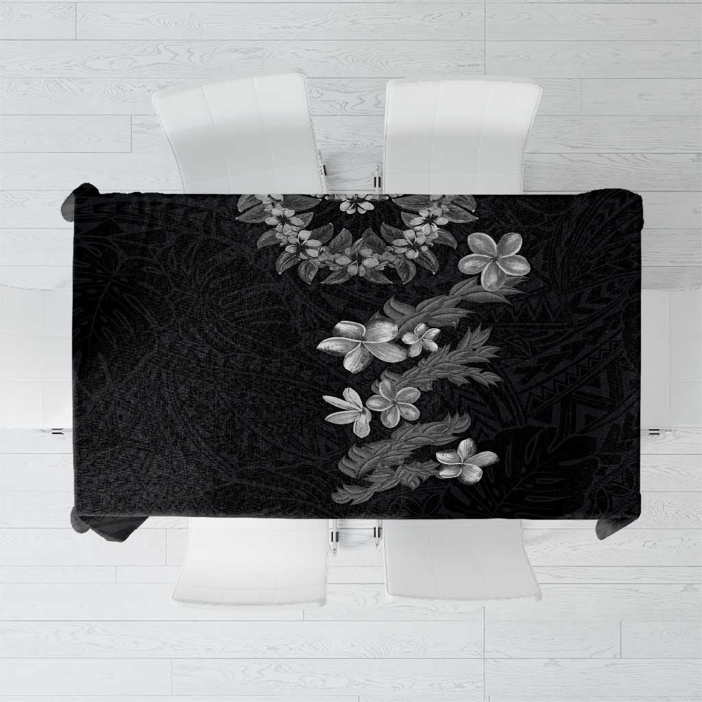 Hawaiian Lei Plumeria and Tropical Leaves Tablecloth Watercolor Style-Grayscale LT03 Black - Polynesian Pride