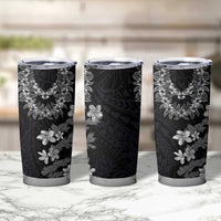 Hawaiian Lei Plumeria and Tropical Leaves Tumbler Cup Watercolor Style-Grayscale