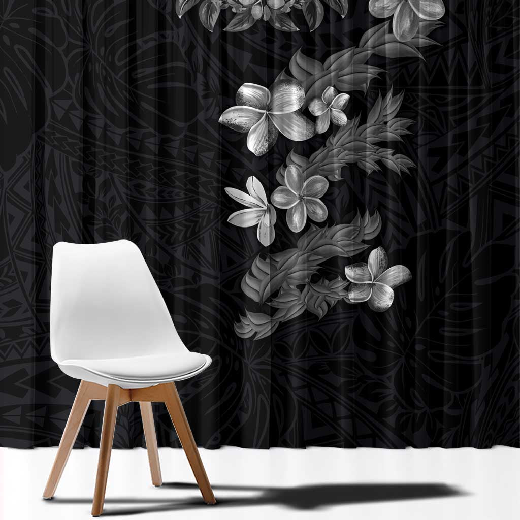 Hawaiian Lei Plumeria and Tropical Leaves Window Curtain Watercolor Style-Grayscale LT03 - Polynesian Pride
