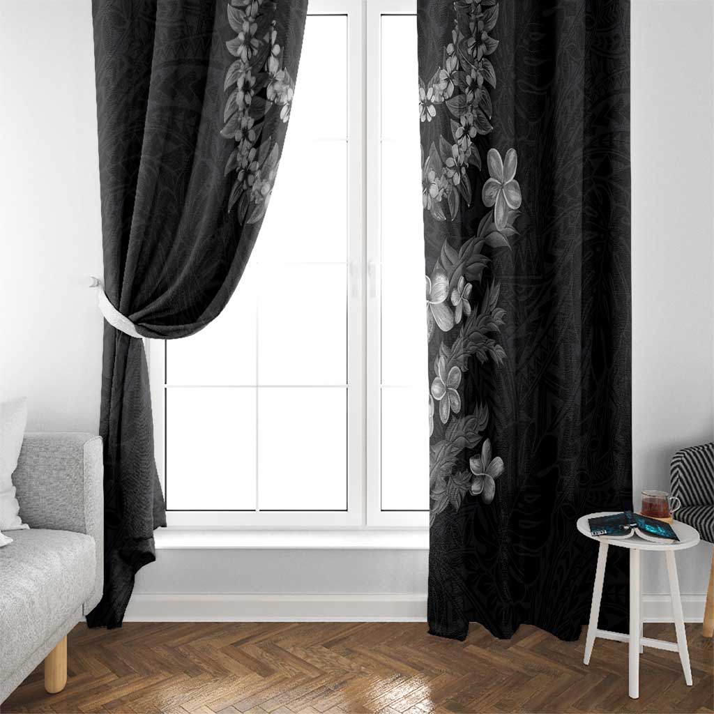 Hawaiian Lei Plumeria and Tropical Leaves Window Curtain Watercolor Style-Grayscale LT03 - Polynesian Pride