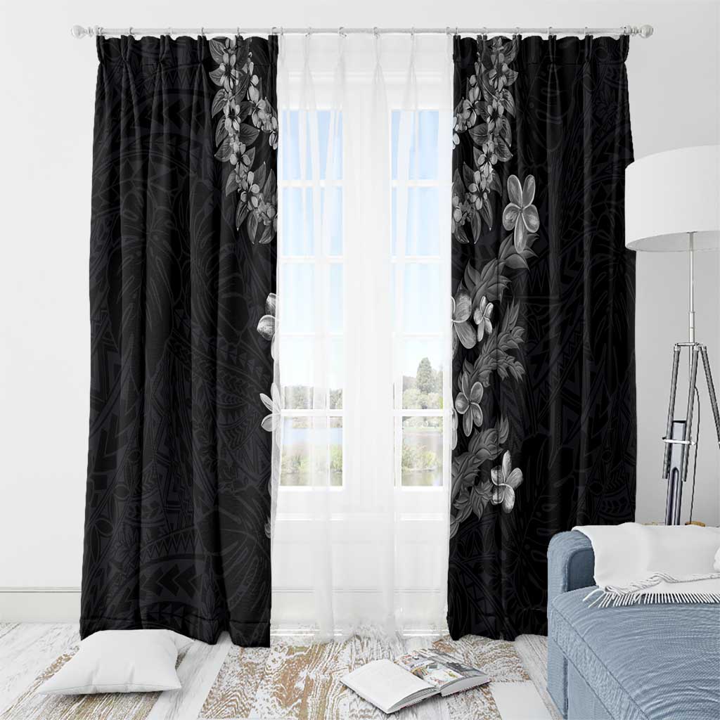 Hawaiian Lei Plumeria and Tropical Leaves Window Curtain Watercolor Style-Grayscale LT03 - Polynesian Pride