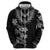 Hawaiian Lei Plumeria and Tropical Leaves Zip Hoodie Watercolor Style-Grayscale