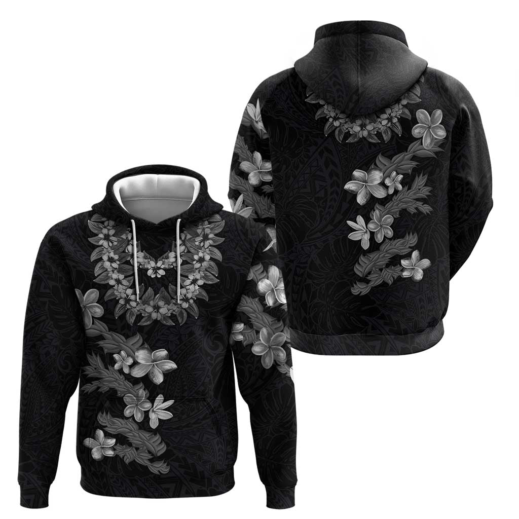 Hawaiian Lei Plumeria and Tropical Leaves Zip Hoodie Watercolor Style-Grayscale