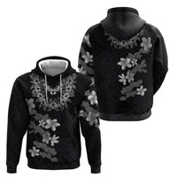 Hawaiian Lei Plumeria and Tropical Leaves Zip Hoodie Watercolor Style-Grayscale