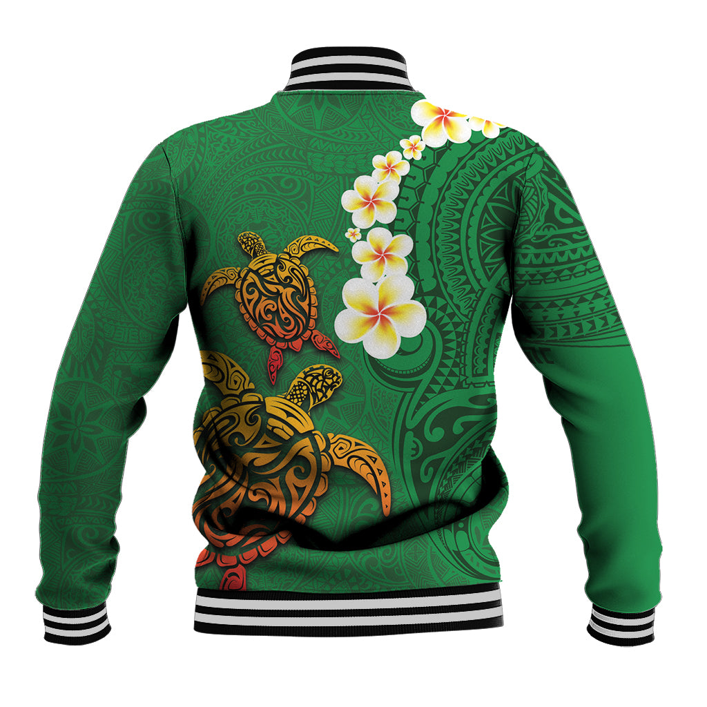 Hawaii Turtle Plumeria Flower Baseball Jacket Polynesian Pattern Green Color LT03 - Polynesian Pride