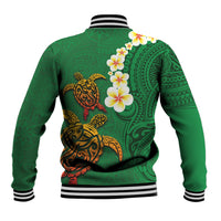 Hawaii Turtle Plumeria Flower Baseball Jacket Polynesian Pattern Green Color LT03 - Polynesian Pride
