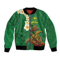 Hawaii Turtle Plumeria Flower Bomber Jacket Polynesian Pattern Green Color LT03 Unisex Green - Polynesian Pride