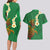 Hawaii Turtle Plumeria Flower Couples Matching Long Sleeve Bodycon Dress and Hawaiian Shirt Polynesian Pattern Green Color