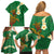 Hawaii Turtle Plumeria Flower Family Matching Off Shoulder Short Dress and Hawaiian Shirt Polynesian Pattern Green Color