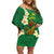 Hawaii Turtle Plumeria Flower Family Matching Off Shoulder Short Dress and Hawaiian Shirt Polynesian Pattern Green Color