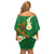 Hawaii Turtle Plumeria Flower Family Matching Off Shoulder Short Dress and Hawaiian Shirt Polynesian Pattern Green Color