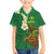 Hawaii Turtle Plumeria Flower Family Matching Off Shoulder Short Dress and Hawaiian Shirt Polynesian Pattern Green Color