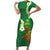 Hawaii Turtle Plumeria Flower Family Matching Short Sleeve Bodycon Dress and Hawaiian Shirt Polynesian Pattern Green Color