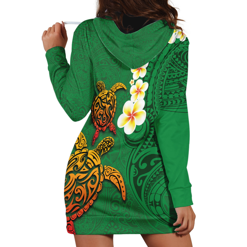 Hawaii Turtle Plumeria Flower Hoodie Dress Polynesian Pattern Green Color LT03 - Polynesian Pride