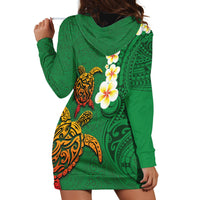 Hawaii Turtle Plumeria Flower Hoodie Dress Polynesian Pattern Green Color LT03 - Polynesian Pride