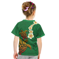 Hawaii Turtle Plumeria Flower Kid T Shirt Polynesian Pattern Green Color
