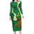 Hawaii Turtle Plumeria Flower Long Sleeve Bodycon Dress Polynesian Pattern Green Color