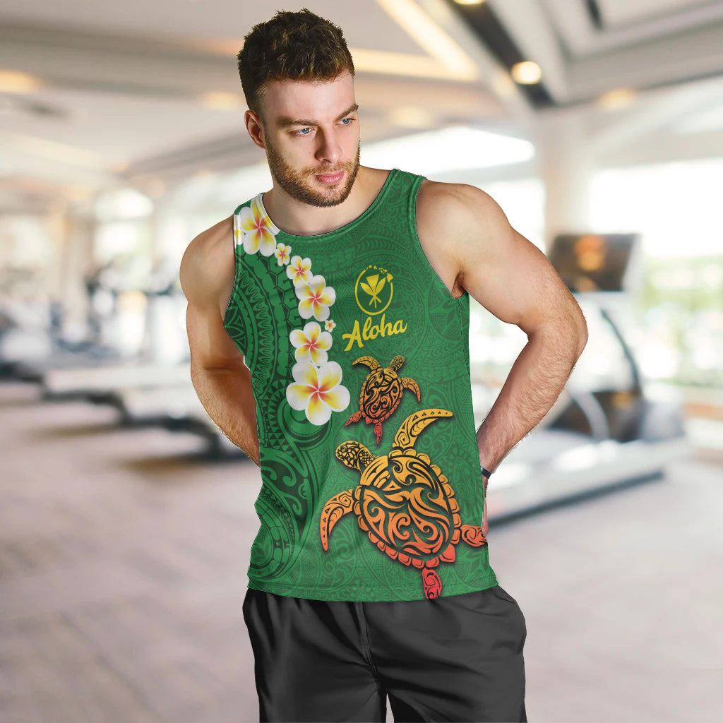 Hawaii Turtle Plumeria Flower Men Tank Top Polynesian Pattern Green Color LT03 Green - Polynesian Pride