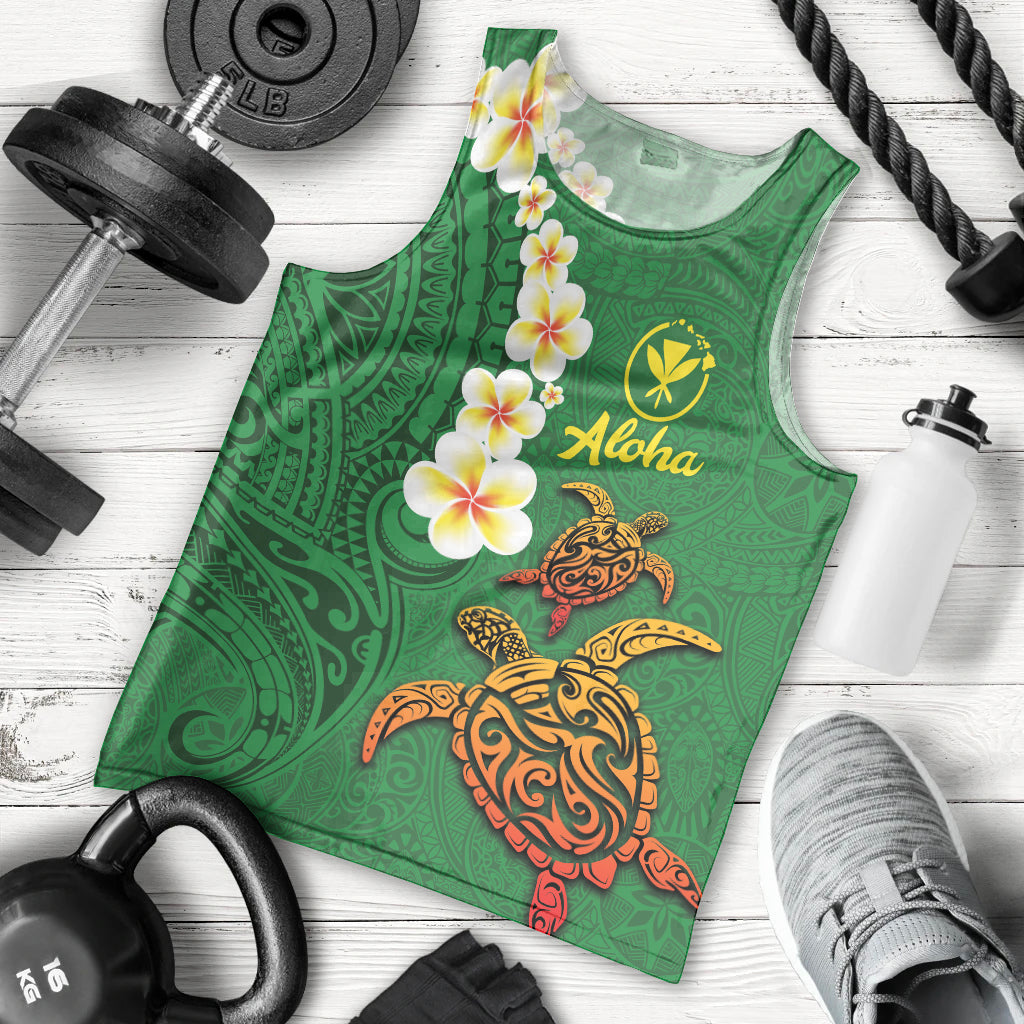 Hawaii Turtle Plumeria Flower Men Tank Top Polynesian Pattern Green Color LT03 - Polynesian Pride